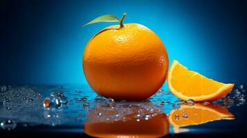 foto di mandarino frutta metà contro un' colorato astratto sfondo. generativo ai