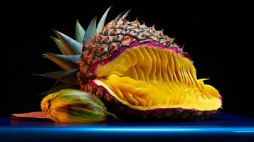 foto di jackfruit metà contro un' colorato astratto sfondo. generativo ai