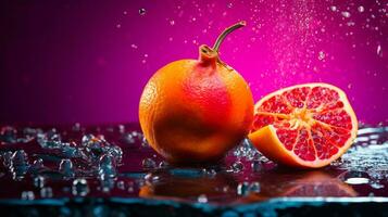 foto di gowok frutta metà contro un' colorato astratto sfondo. generativo ai