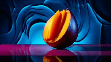 foto di uovo frutta metà contro un' colorato astratto sfondo. generativo ai