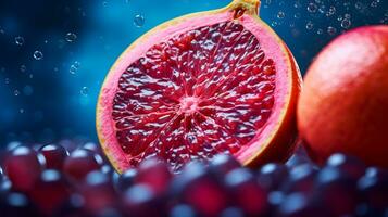 foto di uva frutta metà contro un' colorato astratto sfondo. generativo ai