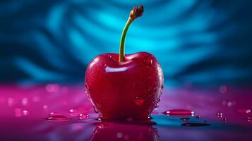 foto di ciliegia frutta metà contro un' colorato astratto sfondo. generativo ai