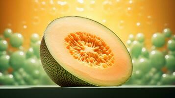 foto di Cantalupo frutta metà contro un' colorato astratto sfondo. generativo ai