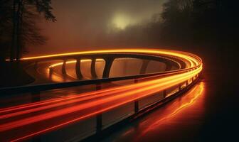 colorato auto leggero sentieri, lungo esposizione foto a notte, ai generativo