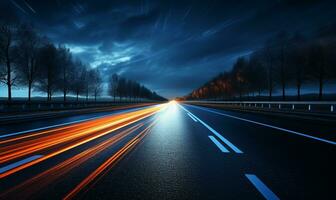 colorato auto leggero sentieri, lungo esposizione foto a notte, ai generativo