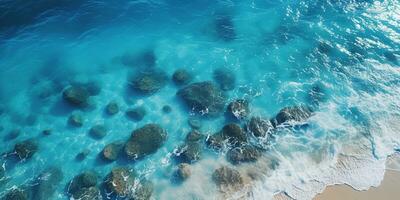 rilassante aereo Visualizza spiaggia, natura vacanza modello striscione, mare costa, costa, ai generativo foto