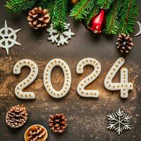 Natale albero leggero palla nuovo anno 2024 festivo sfondo vacanza ornamento ai generato foto