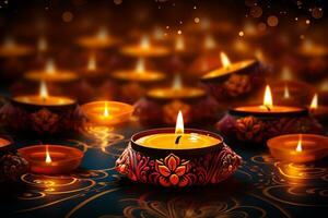 decorativo candele Diwali sfondo, ai generato foto