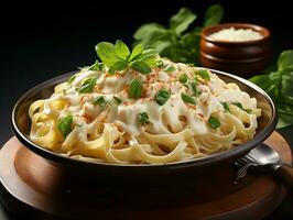 fettuccine Alfredo con parmigiano formaggio ai generativo foto