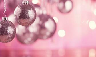 vivace festivo scena con rosa Natale ornamenti. ai generativo. foto