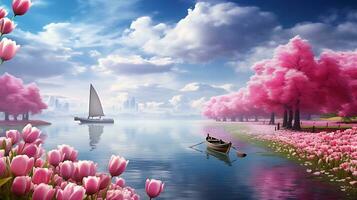 fiore panoramico Visualizza di fiume e cielo foto