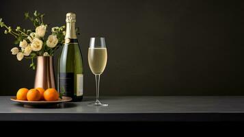 foto di Champagne su un' minimalista tavolo. generativo ai