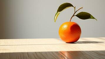 foto di chico frutta su un' minimalista tavolo. generativo ai