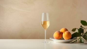 foto di Champagne su un' minimalista tavolo. generativo ai