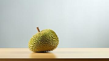 foto di durian su un' minimalista tavolo. generativo ai