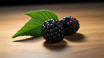 foto di marionberry su un' minimalista tavolo. generativo ai