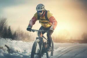 inverno estremo ciclista. creare ai foto