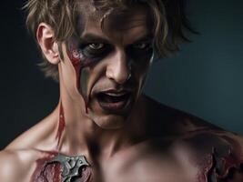 pauroso zombie uomo con sangue foto