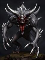 illustrazione di cartone animato Drago mostro con nero sfondo foto