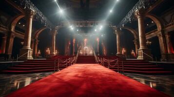 foto di righe di persone a piedi su rosso tappeto nel Teatro, film prima, palcoscenico o mostrare concetto generativo ai