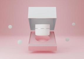 un vasetto di crema bianca posto su uno sfondo rosa
