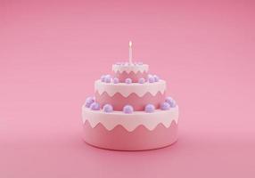 simpatica torta di compleanno 3d rendering rosa su sfondo rosa foto