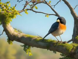 naturale panoramico uccello seduta su ramo. ai creare foto