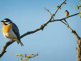 naturale panoramico uccello seduta su ramo, ai creare foto