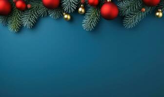 Natale telaio confine blu sfondo ai generato foto