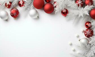 Natale confine con un' gratuito spazio in centro. bianca e rosso colore tema ai generato foto