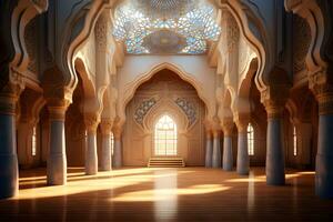 bellezza architettonico dentro il moschea, ai generato foto