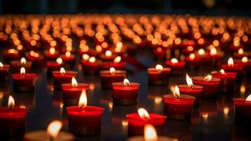 un' lume di candela veglia su mondo AIDS consapevolezza giorno, ai generato foto