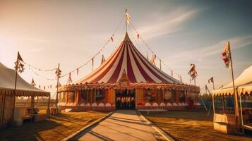 circo tenda, carnevale tenda a il divertimento parco. generativo ai foto