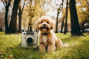 barboncino fotografo. barboncino assunzione un' foto nel il parco. generativo ai