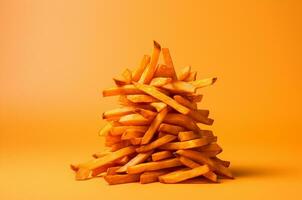 lato Visualizza di francese patatine fritte nel il forma di un' piramide. dolce Patata patatine fritte. generativo ai foto