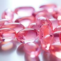 rosa vitamine capsule su un' bianca sfondo. ai generativo foto