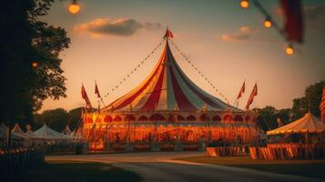 circo tenda, carnevale tenda a il divertimento parco. generativo ai foto