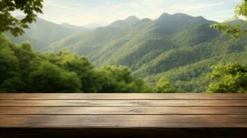 vuoto di legno tavolo con sfocato natura sfondo foto