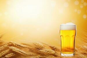 ai generato birra pubblicità bandiera scena, birra bicchiere su bokeh sfondo. foto