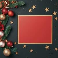 ai generato modello di vuoto invito saluto carta su Natale a tema sfondo. foto