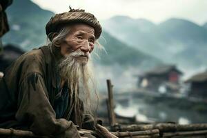 Cinese villaggio vecchio persona. creare ai foto