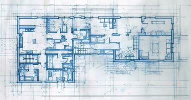 generativo ai, blu Stampa pavimento Piano, architettonico sfondo, tecnico disegnare foto