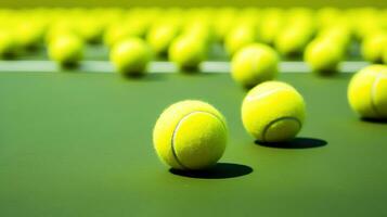 generativo ai, vicino su tennis palle su il Tribunale, sport, ricreazione concetto foto