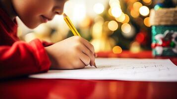 ai generativo vicino su di bambini di diverso etnia e Genere scrittura lettera per Santa foto