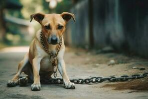 abusato cane bloccato nel Catene. creare ai foto