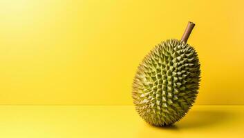 durian su giallo sfondo ai generato foto