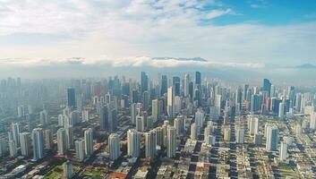 aereo panoramico Visualizza di grattacieli. ai generato. foto