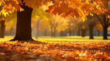 autunno le foglie nel il parco. autunno sfondo. ai generato. foto