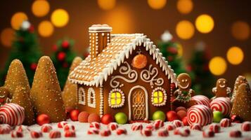 Pan di zenzero Casa con Natale decorazione natale vacanza dolci, generativo ai foto