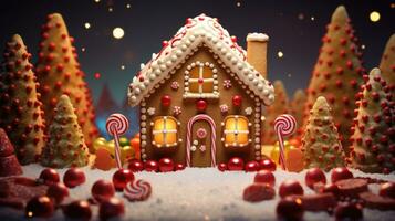 Pan di zenzero Casa con Natale decorazione natale vacanza dolci, generativo ai foto